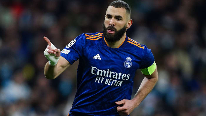 Karim Benzema scores for Real Madrid vs Man City